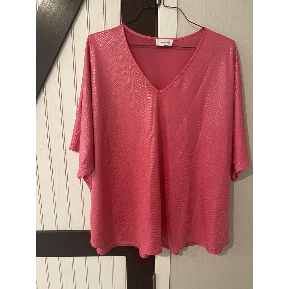 Adrienne Hot Pink Mamba Print V-Neck Top Oversized Snake Skin Texture Blouse M